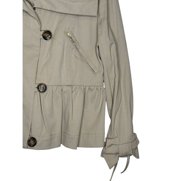 Valentino Womens Jacket Full Zip Peplum Shawl Collar Long Sleeve Buttons Beige 4 - Picture 2 of 10